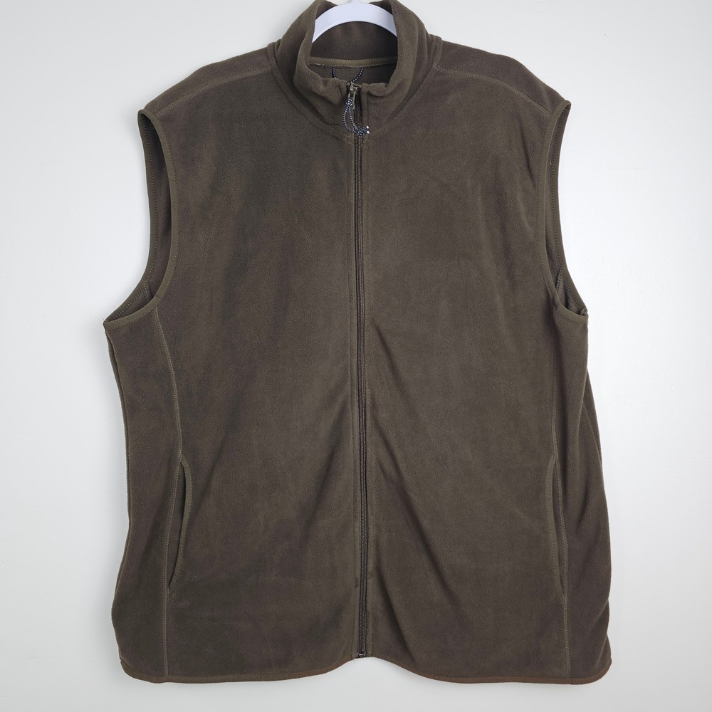 St John's Bay Fleece Vest Mens XL Brown Full Zip Sleeveless Jacket Midweight